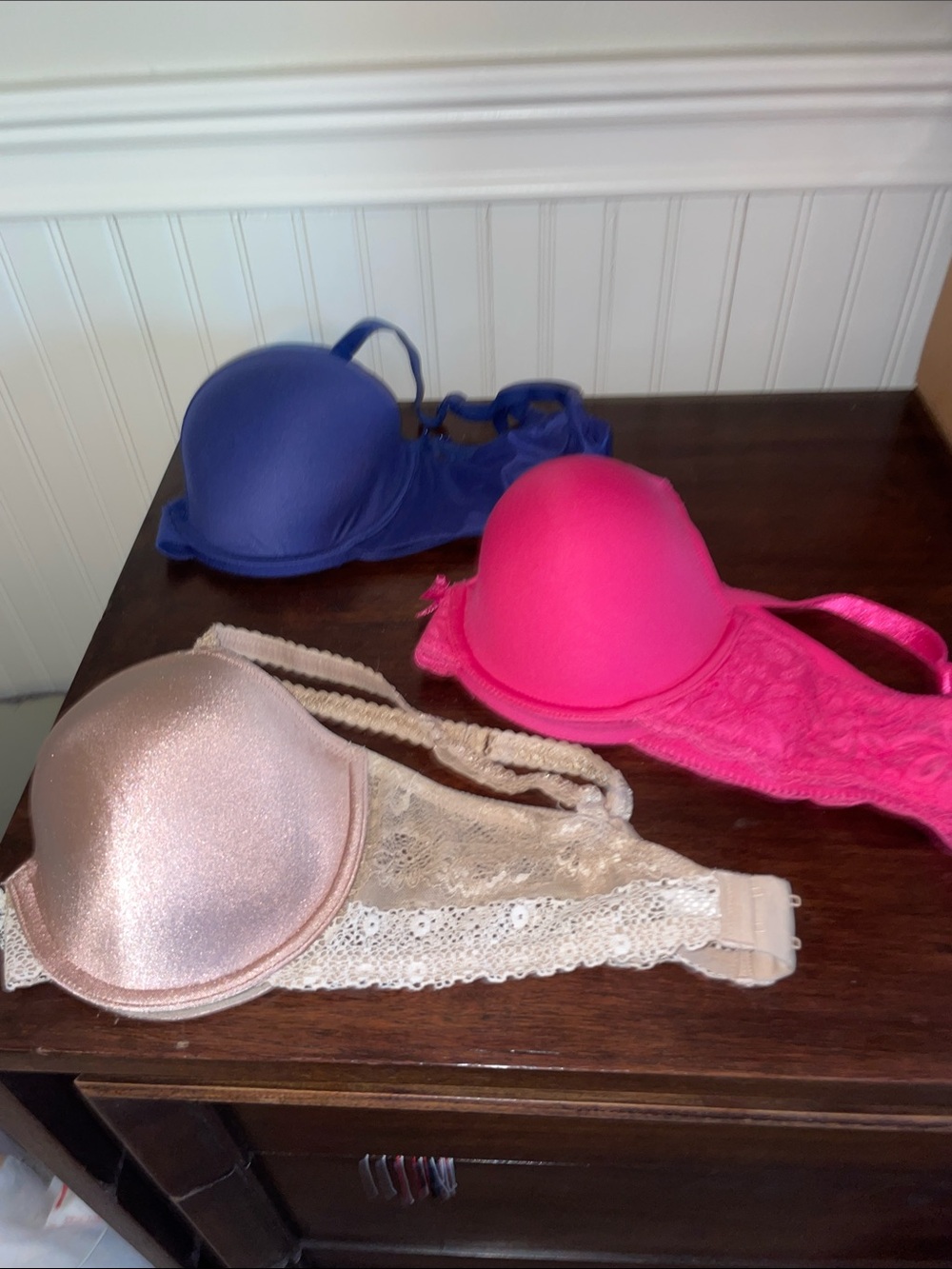Wacoal Pink, Blue & Champagne/Nude Lace Push-Up Bra Trio